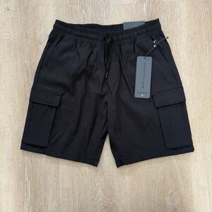 Kenneth Cole Tech Jogger Cargo Short Flex Stretch Water Resist Woven Nylon Black